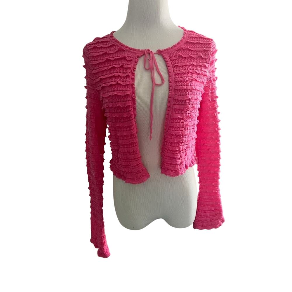 LoveShackFancy Womens Small Pink Ruffled Celosia Cardigan